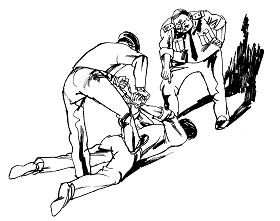 Ilustrasi Penyiksaan 21: Memborgol Tangan ke Belakang Punggung di mana Salah Satu Tangan Melalui Atas Bahu