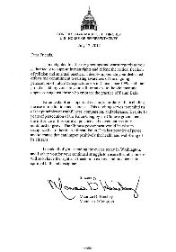 美国国会议员默瑞斯•辛契给法轮功学员的支持信