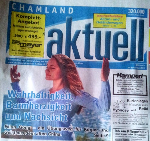 Lớp học Pháp Luân Công miễn phí lên trang bìa của một tờ báo ở một thị trấn nhỏ tại Đức