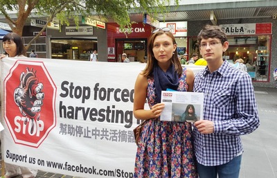 Cassie Hubrich dan pacarnya Joel Pearson berjanji untuk menyebarkan tentang penganiayaan Falun Gong di media sosial.