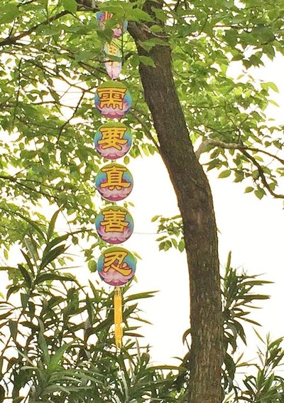 Sebuah liontin pohon di Kota Honghu, Provinsi Hubei, bertuliskan, 