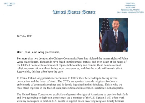 Image for article USA: Senator Ted Cruz Condemns the Chinese Communist Regime’s Persecution of Falun Gong