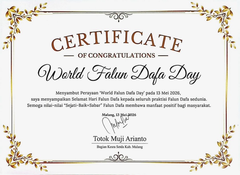 Image for article Indonesian Officials Issue Certificates to Commemorate World Falun Dafa Day