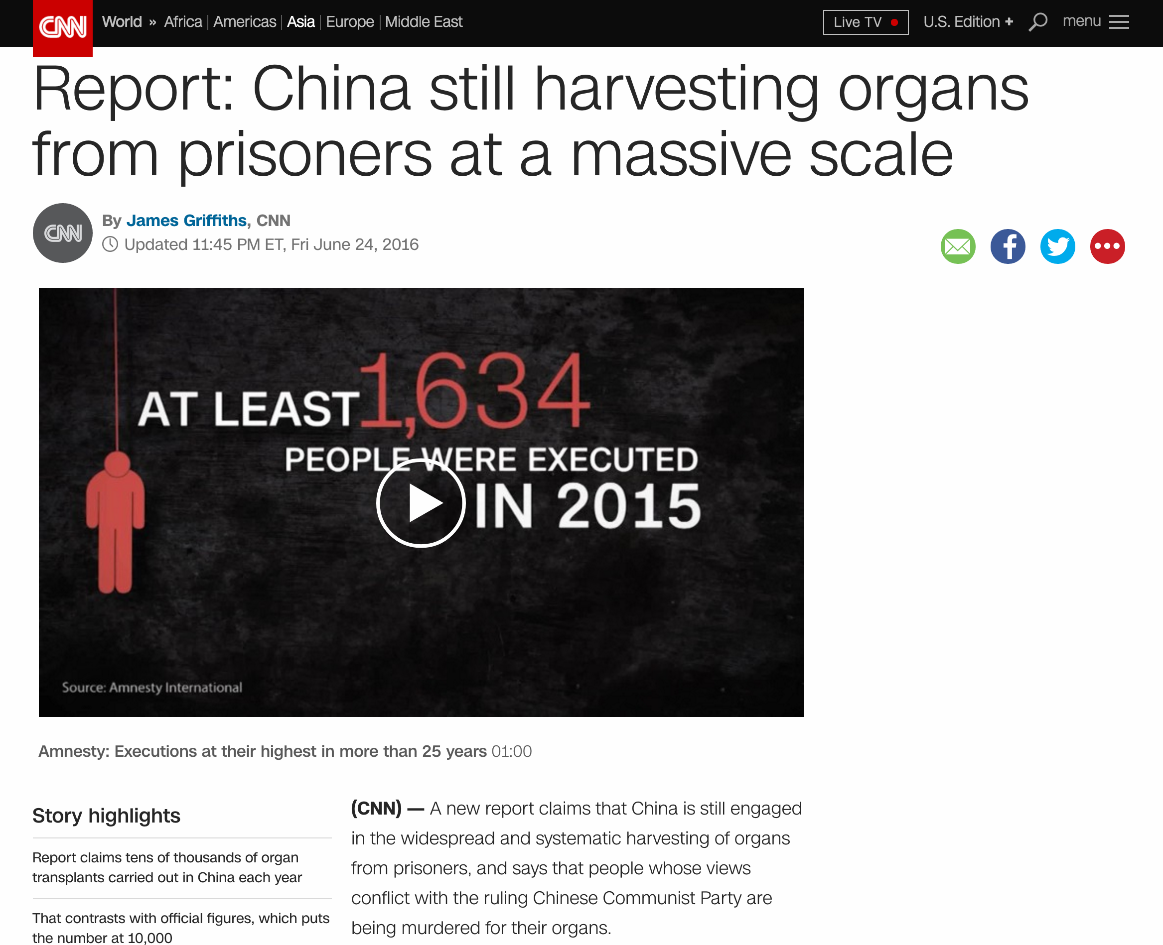 Cable News Network (CNN) menerbitkan laporan panjang pada 23 Juni tentang pengambilan organ besar-besaran di Tiongkok