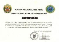 秘鲁廉政公署颁发证书表彰法轮功学员的奉献精神