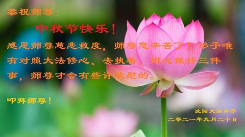 Image for article I praticanti della Falun Dafa di Shenyang augurano rispettosamente al Maestro Li Hongzhi una felice Festa di Metà Autunno (23 Auguri) 