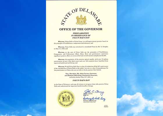 Image for article Delaware: Governor Proclaims May 13 “Falun Dafa Day”