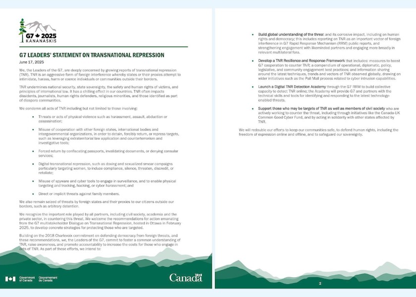 Image for article G7 Leaders’ Statement on Transnational Repression