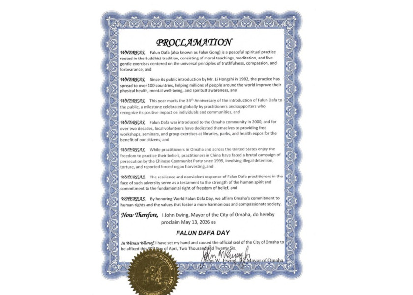 Image for article Mayor of Omaha Proclaims Falun Dafa Day